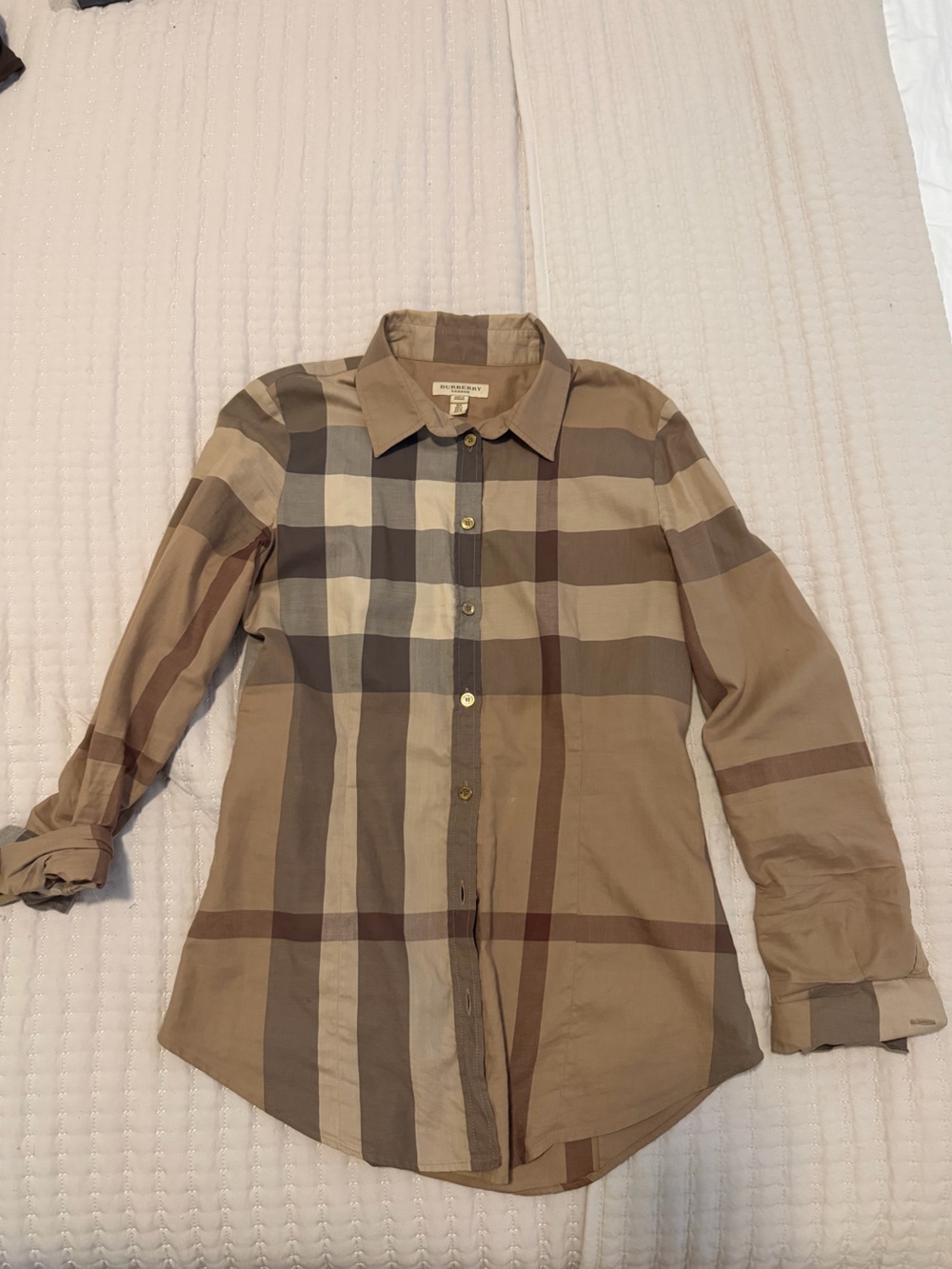 Women's Burberry Brit plaid long sleeve button up